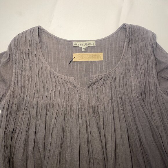 JP and Mattie Gray Peasant Dress Womens M Boho Cotton Crinkly Pockets Swing NWT - Picture 5 of 11